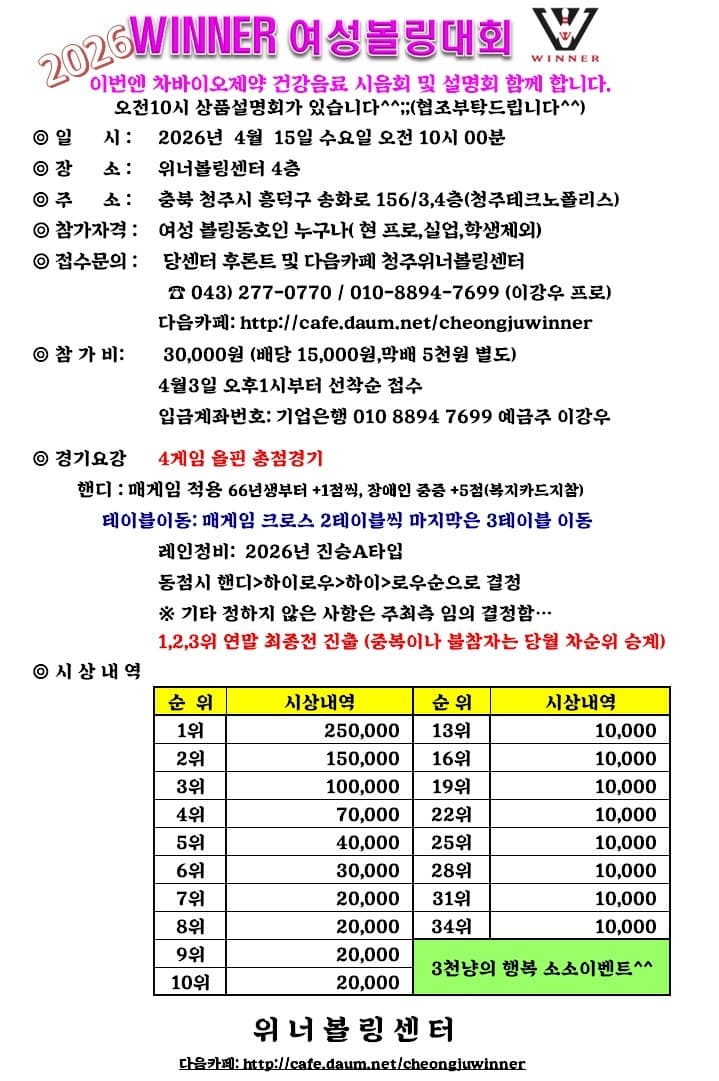 2026 WINNER 여성볼링대회